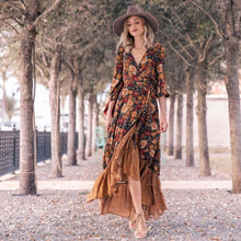 Load image into Gallery viewer, Dress long sleeve printed vintage maxi dress