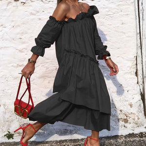 FD106 Early Autumn 2021 New Pop-up Dress Irregular Off-the-shoulder Shoulder Skirt