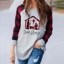 Load image into Gallery viewer, Women&#39;s plaid stitching letter printing long-sleeved casual sweater T-shirt