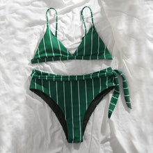 Load image into Gallery viewer, Striped Crossband Swimwear Sexy Backpiece High Waist Bikini