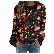 Load image into Gallery viewer, Christmas Women&#39;s Printed Round Neck Long Sleeve Fleece Sweater