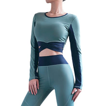 Load image into Gallery viewer, Yoga dress women&#39;s autumn and winter new cross shoulder belt Yoga long sleeve T-shirt sports fitness navel top