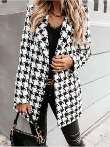 Long-sleeved blazer collar double-breasted woolen coat
