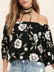 Fashion Floral Off Shoulder 3/4 Sleeve Blouse Shirt Tops