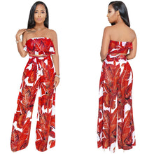 Load image into Gallery viewer, SEXY PRINTING STRAPLESS FLOUNCE TOP WIDE-LEG TROUSERS SUIT