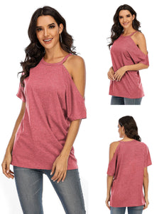 Hot Selling Solid Color Short Sleeve Spring and Summer New T-shirt Off Shoulder Top Women's 6 Colors Choice