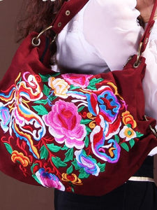 Vintage Canvas Ethnic Style Floral Embroidery Shoulder Bag