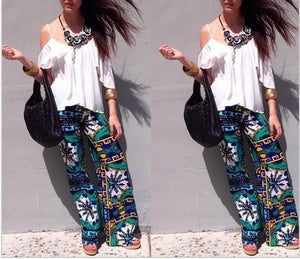 Summer Print Trousers Casual Straight Pants