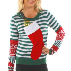 Fashion Christmas Sock Round Neck Sweater