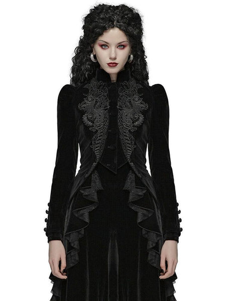 Women Gothic Vintage Overcoat Black Coat Zipper Outwear Plus Sizes Retro Bandage Lace Up Jacket