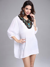 Load image into Gallery viewer, Elegant Bohemia Half Sleeve V Neck Embroidery Beaded Blouse Tops