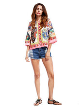 Load image into Gallery viewer, Bohemia Floral Printed Flared Sleeves Outwear Tops