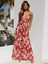 Load image into Gallery viewer, Flower Sleeveless Backless Wide Leg Pants Jumpsuit