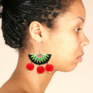 Women earring ball earrings short statement multi-layer big velvet fan-type earrings fringe jewelry vintage bohemia