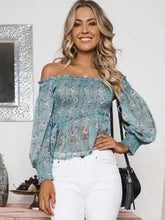 Load image into Gallery viewer, Off-The-Shoulder Print Elastic Long-Sleeved Top