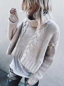 Solid Color Long Sleeve Turtleneck Knitting Pullover Sweater