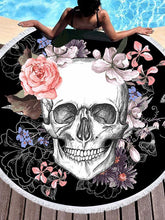 Load image into Gallery viewer, Cool Floral Skull Round Yoga Mat Print Tassel Summer Beach Towel
