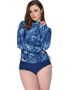 Long-Sleeved Conservative Plus-Size Covered Belly Split Sunscreen Swimsuit
