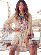 Load image into Gallery viewer, Embroidered Flared Sleeves Tassel Mini Dress