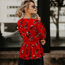 Load image into Gallery viewer, Print Deep V Neck Long Sleeve Belted Top Blouse