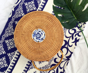 Handmade Rattan Woven Bag Round Retro Beach Handbag