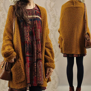 Casual Solid Color Knitted Long Cardigan
