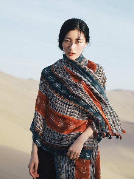 Spring Autumn Bohemian Ethnic Style Cashew Flower Tassel Scarf Sunscreen Shawl