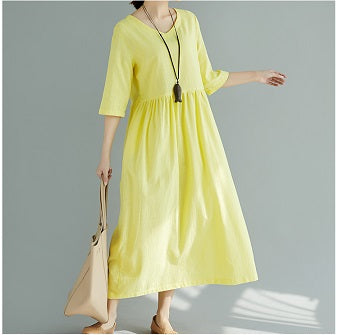 Solid Color Short Sleeve Loose Casual Maxi Dress