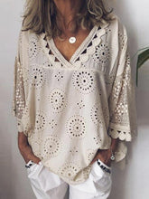 Load image into Gallery viewer, Summer Hot Women Half Sleeve Cotton Hollow-Out Lace Patchwork Shirt