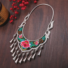 Load image into Gallery viewer, Ethnic Style Exaggerated Miao Silver Embroidery Collar Retro Bell Long Necklace