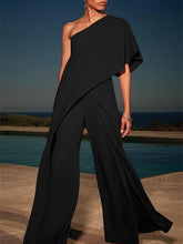 Load image into Gallery viewer, Solid Color One Shoulder Wide Leg Pants Jumpsuit