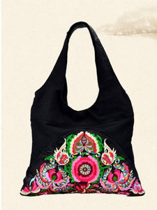 Ethnic Style Simple Embroidery Zipper Shoulder Bag