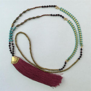 Ethnic Long Necklace Bohemian Fringed Sweater Chain Handmade Beads