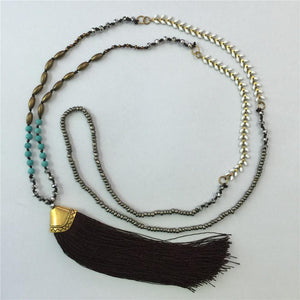 Ethnic Long Necklace Bohemian Fringed Sweater Chain Handmade Beads