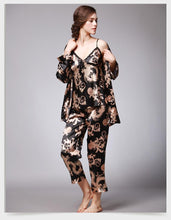 Load image into Gallery viewer, Silk Pajamas Ladies Spring and Summer Dragon Printed Silk Home Dress Three Pack