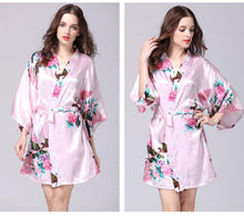 Load image into Gallery viewer, Silk nightgown women&#39;s summer mid sleeve peacock pajamas bathrobe large size home clothes 2