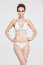 Load image into Gallery viewer, Sexy White Shell Split Swimsuit Hand Crocheted Bikini Set