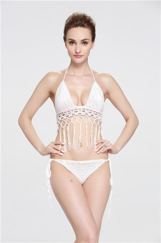 Sexy White Shell Split Swimsuit Hand Crocheted Bikini Set