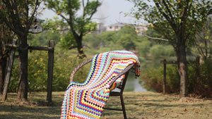 Color Striped Handmade Crochet Blanket Woven Cotton Thread Retro Pastoral Style Mat