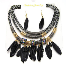 Load image into Gallery viewer, Multilayer Alloy Feather Tassel Necklace Earrings Set