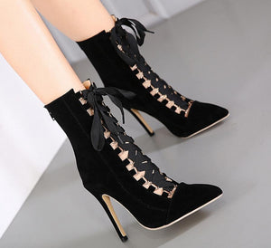 Solid Color Autumn High Heel Bandage Shoes
