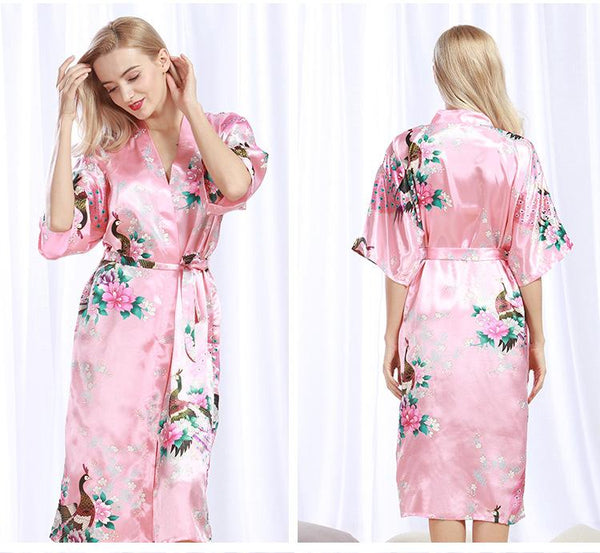 Peacock Nightgown Bathrobe Sexy Cardigan Silk Pajamas Women's Summer Home Wear 3