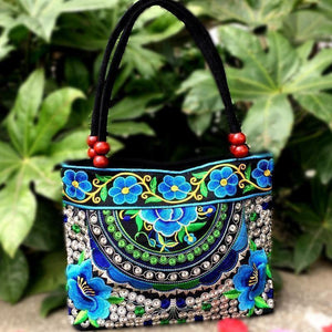 Bayberry Embroidery Ethnic Travel Women Shoulder Bags Handmade Canvas Wood Beads Handbag - hiblings