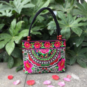 Bayberry Embroidery Ethnic Travel Women Shoulder Bags Handmade Canvas Wood Beads Handbag - hiblings