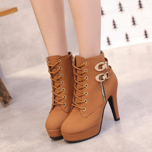 Load image into Gallery viewer, Fashion Black High Heel Ankle Boots Booties