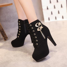 Load image into Gallery viewer, Fashion Black High Heel Ankle Boots Booties