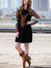 Load image into Gallery viewer, Print Elk Hooded Stitching Christmas Mini Dress