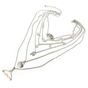 Boho Beach Mermaid Fish Tail Shell Crystal Beads Necklaces