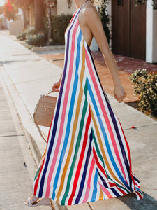 2018 New Print Halter Backless Beach Maxi Dress