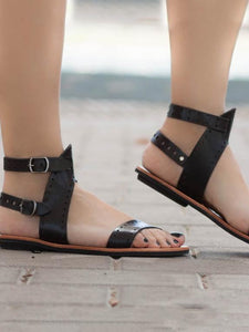 Solid Color Casual Open Toe Flat Sandals Shoes